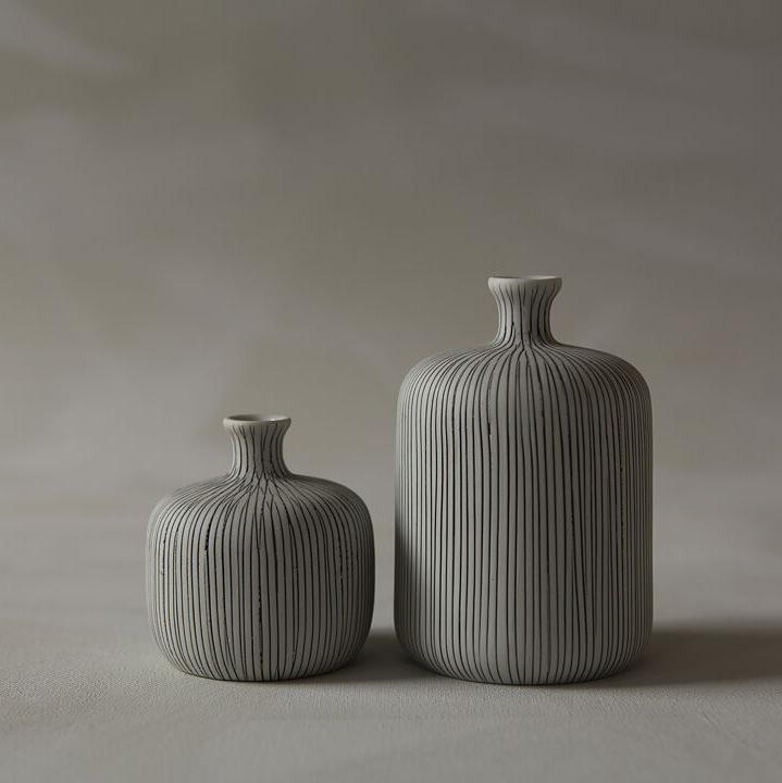 Grey Striped Lindform Vase