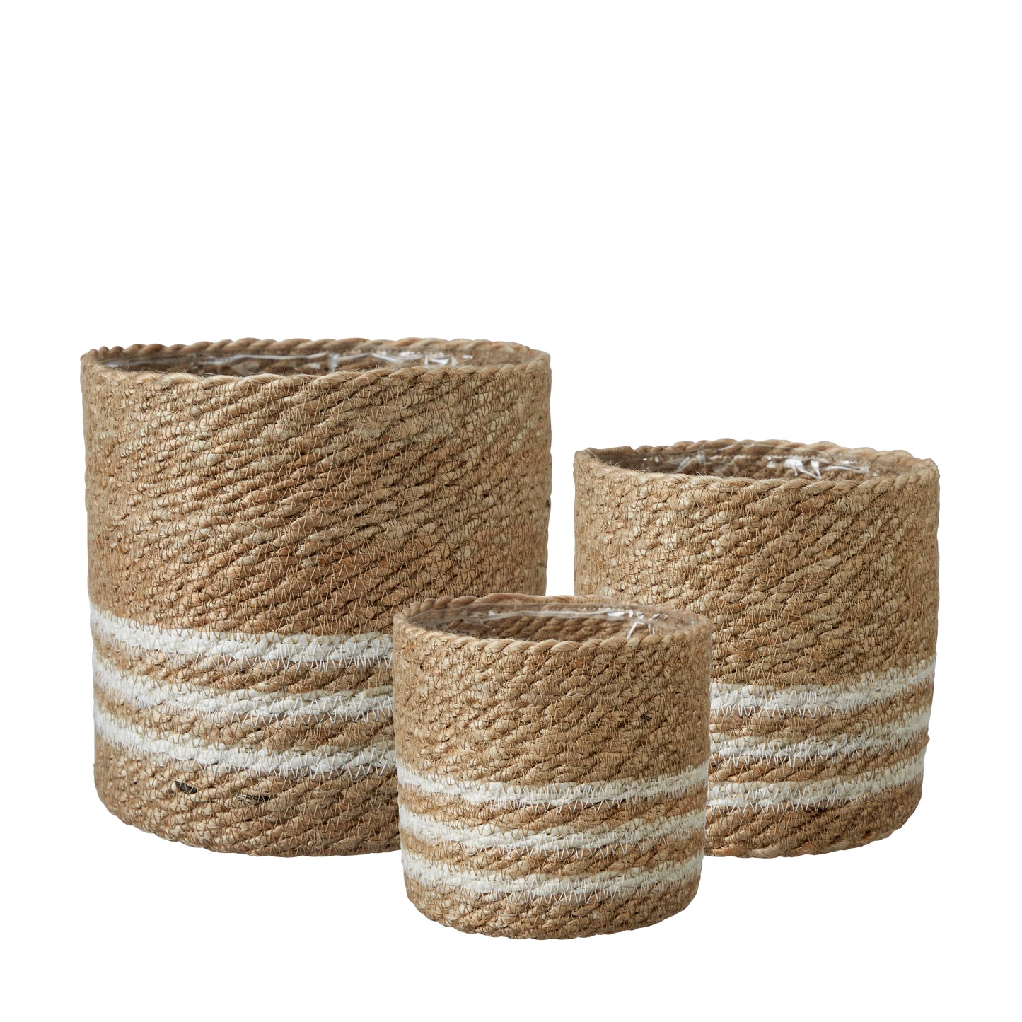 Handwoven Striped Natural Jute Basket