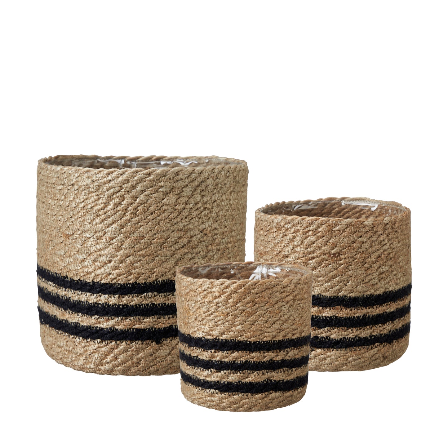 Handwoven Striped Natural Jute Basket