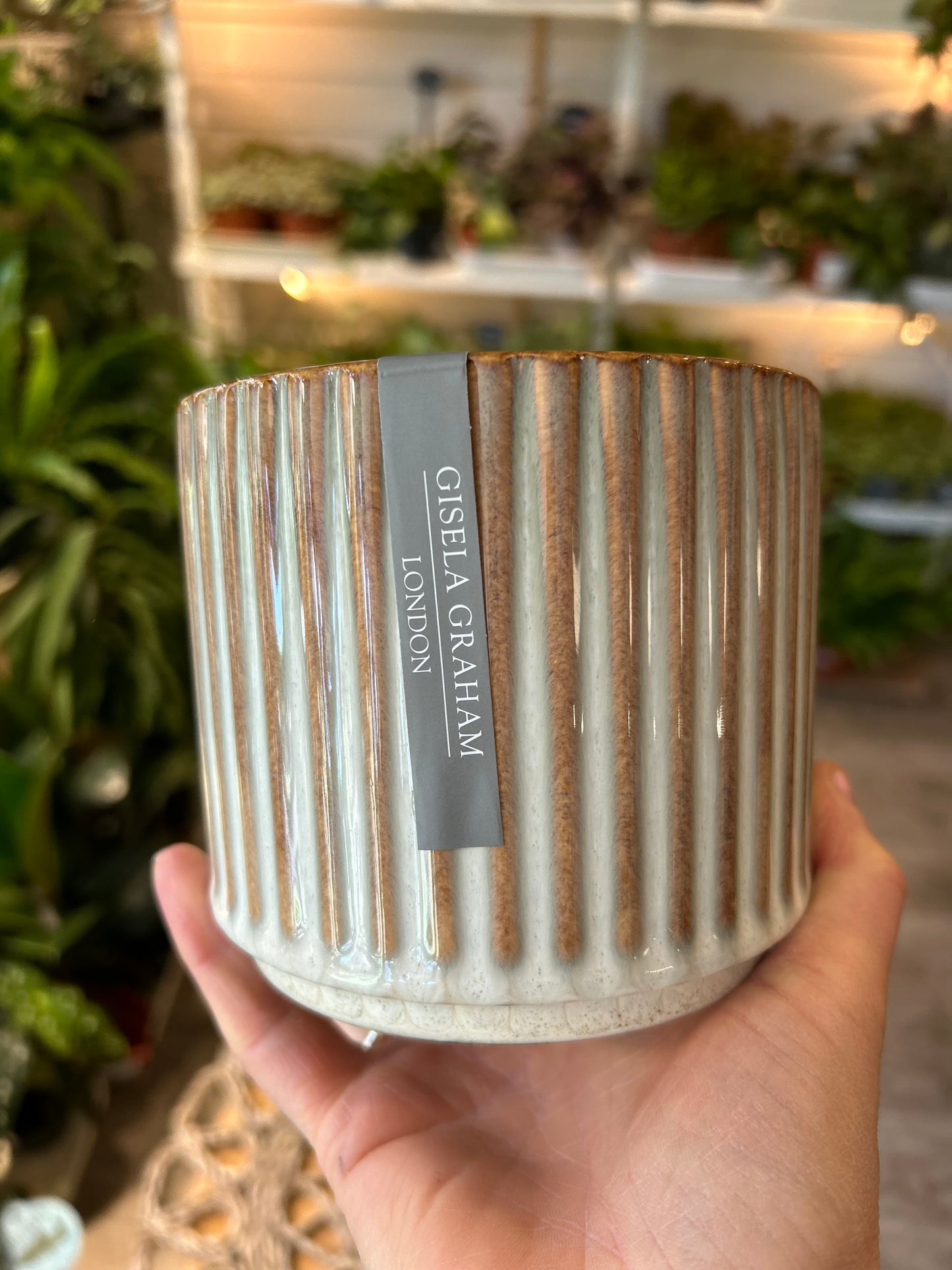 Reactive Glazed Ribbed Stoneware Pot