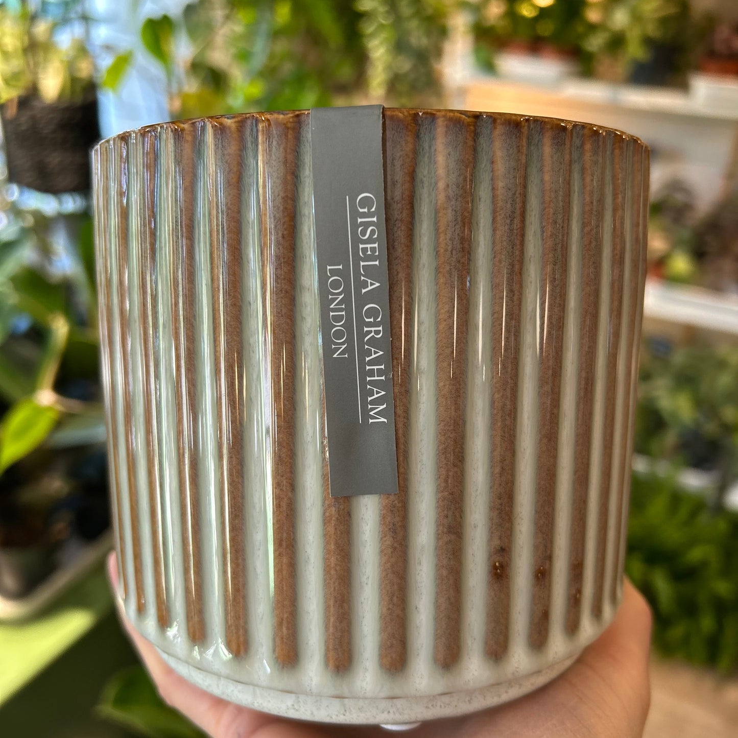 Reactive Glazed Ribbed Stoneware Pot