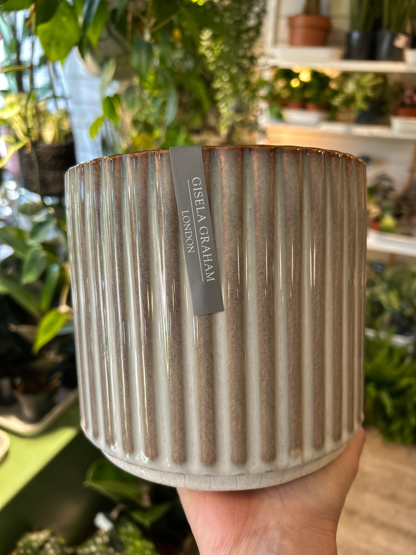 Reactive Glazed Ribbed Stoneware Pot