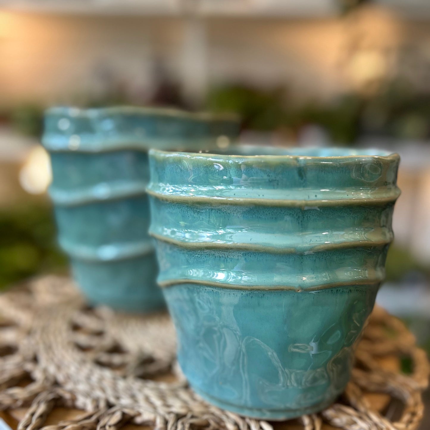 Seafoam Wave Stoneware Pot