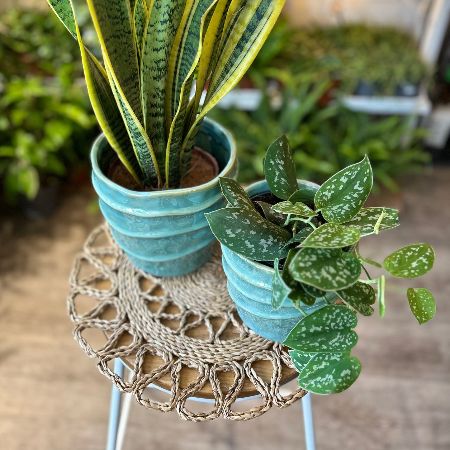Seafoam Wave Stoneware Pot