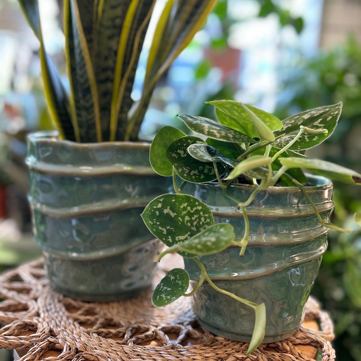 Seafoam Wave Stoneware Pot