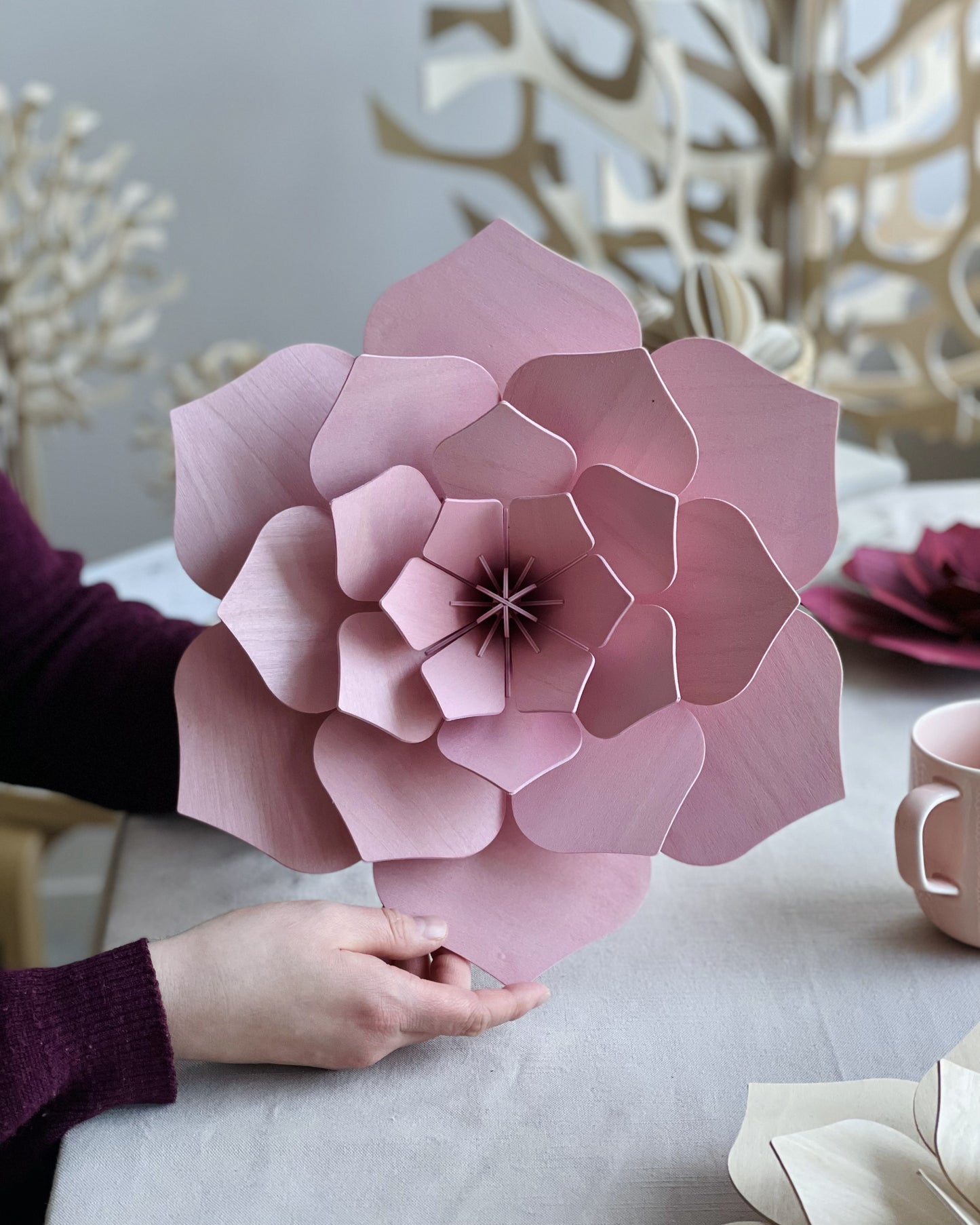 Birch Wood Wall Flower Pink