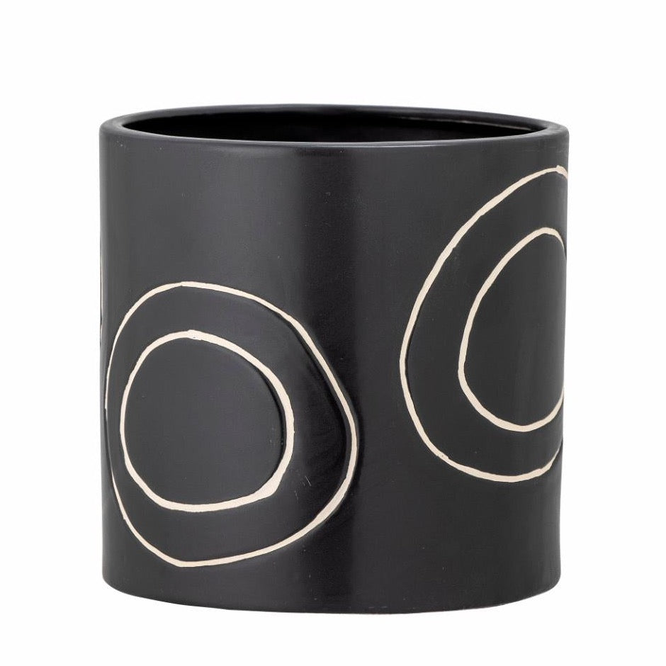 Black Plant Pot with Circles