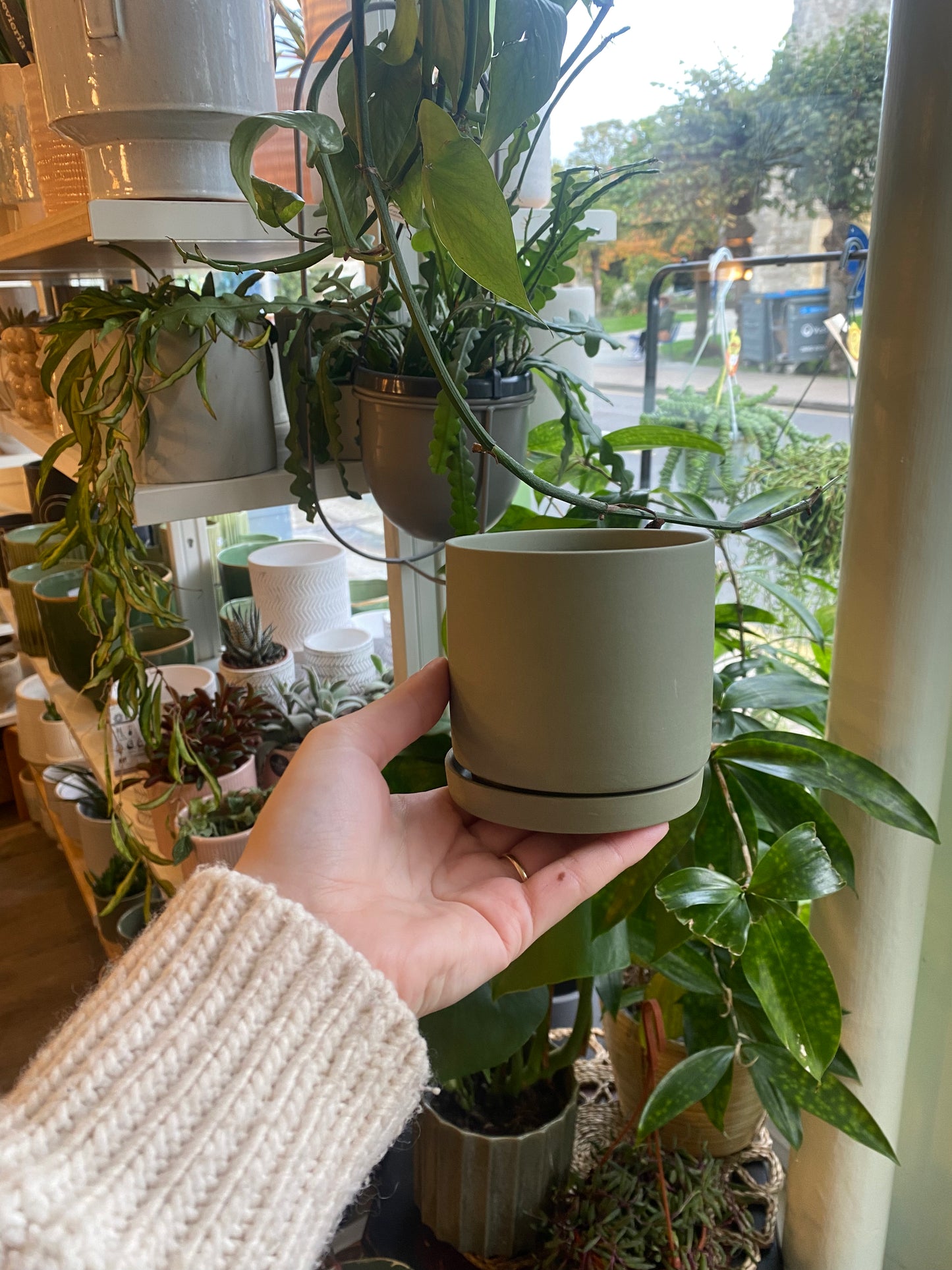 Green Pot with Tray