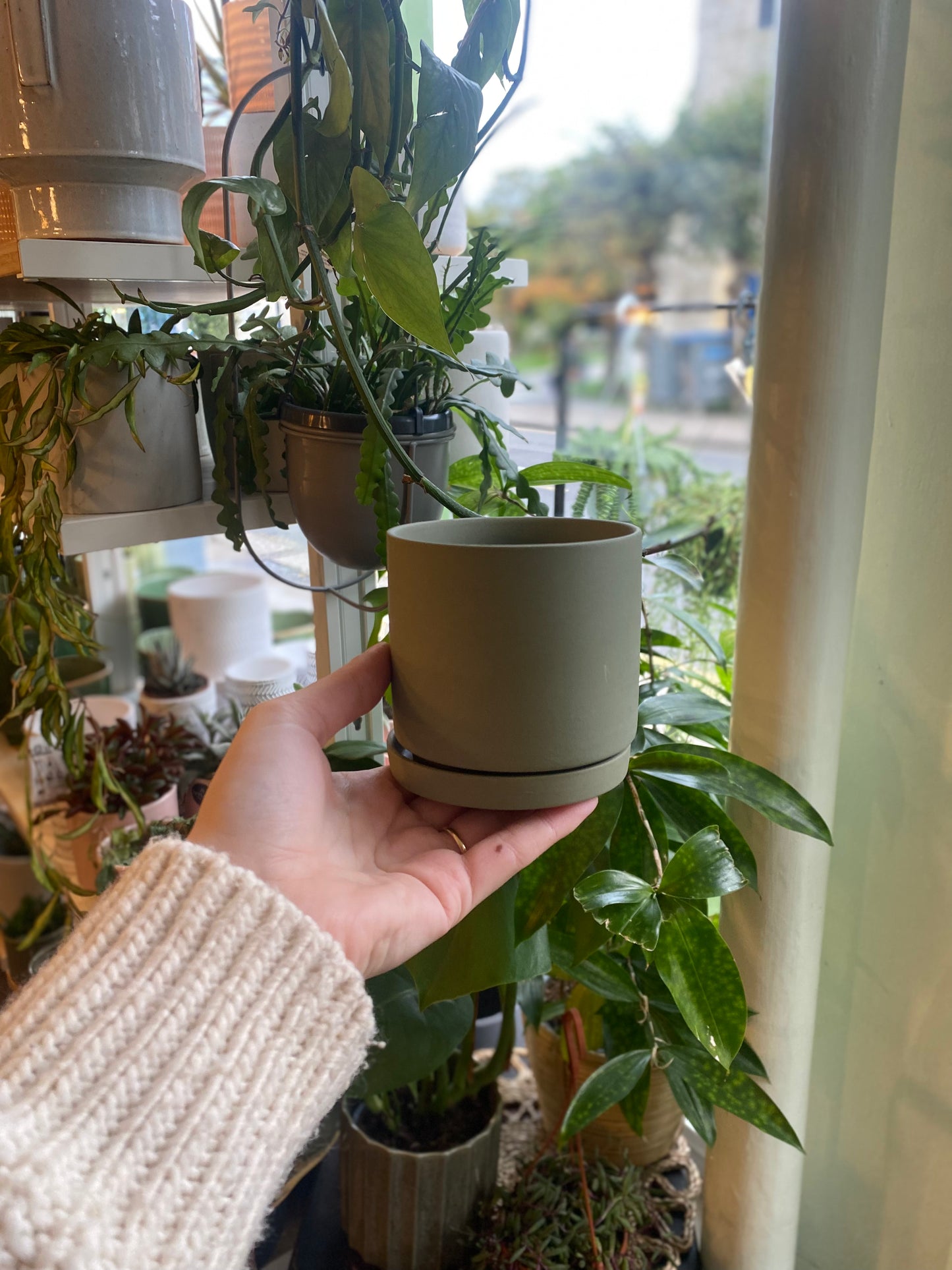 Green Pot with Tray