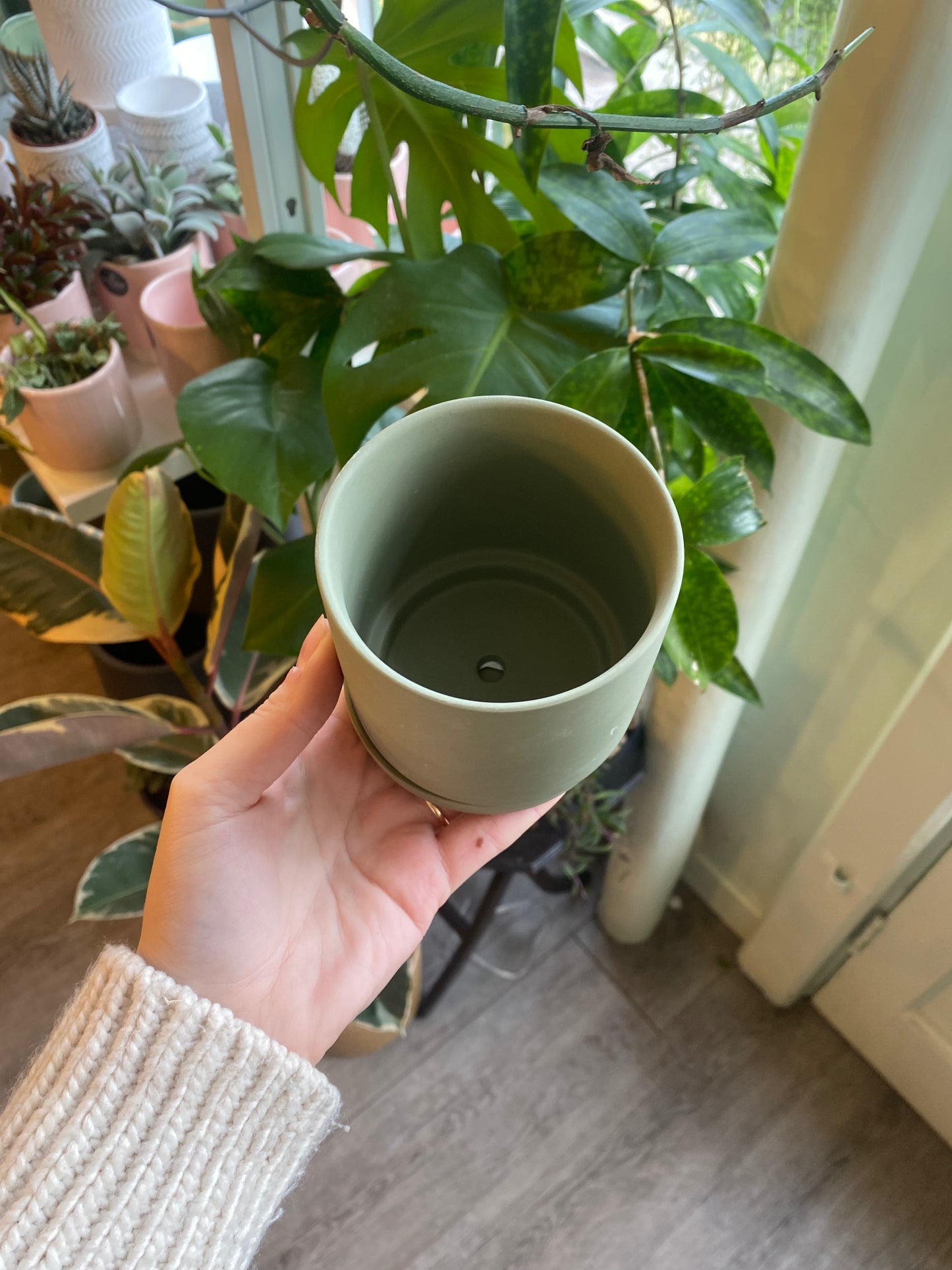 Green Pot with Tray