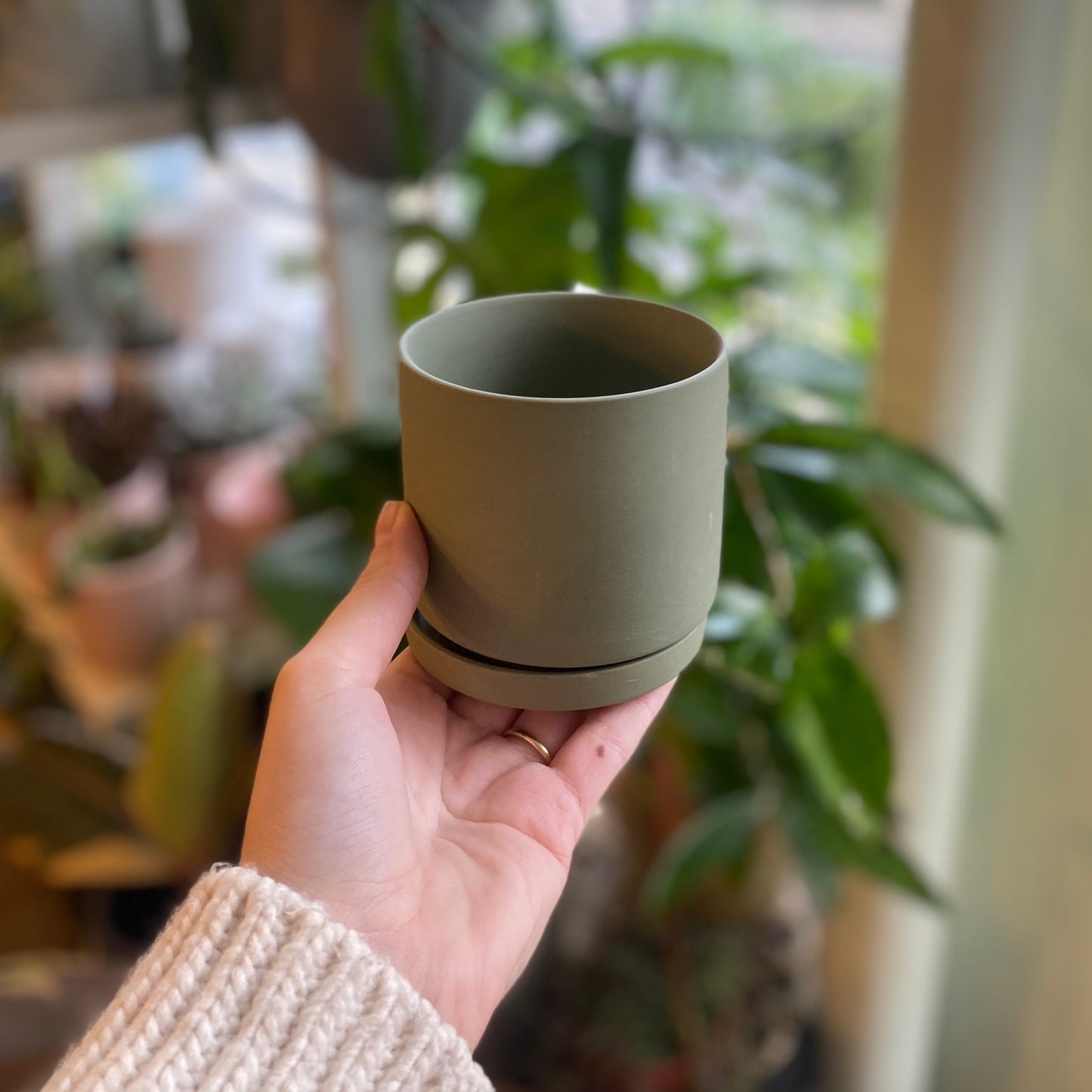 Green Pot with Tray