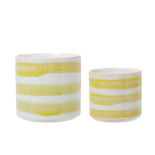 Yellow striped ceramic pot