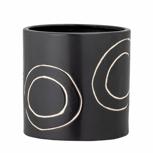 Black Plant Pot with Circles